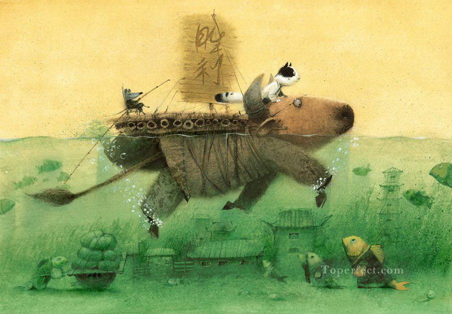 contes de fées panda fantaisie Peintures à l'huile